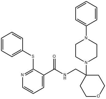 N-[[4-(4-PHENYLPIPERAZIN-1-YL)OXAN-4-YL]METHYL]-2-PHENYLSULFANYLPYRIDINE-3-CARBOXAMIDE 结构式