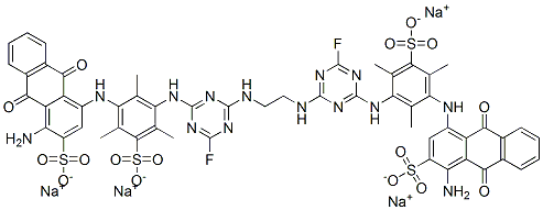 2-Anthracenesulfonic acid, 4,4-1,2-ethanediylbisimino(6-fluoro-1,3,5-triazine-4,2-diyl)imino(2,4,6-trimethyl-5-sulfo-3,1-phenylene)iminobis1-amino-9,10-dihydro-9,10-dioxo-, sodium salt 结构式