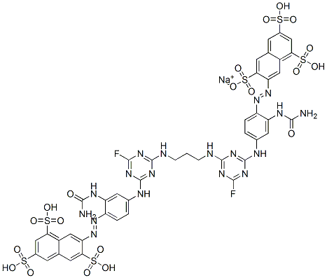 1,3,6-Naphthalenetrisulfonic acid, 7,7-1,3-propanediylbisimino(6-fluoro-1,3,5-triazine-4,2-diyl)imino2-(aminocarbonyl)amino-4,1-phenyleneazobis-, sodium salt 结构式