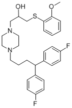 1-Piperazineethanol, 4-(4,4-bis(4-fluorophenyl)butyl)-alpha-(((2-metho xyphenyl)thio)methyl)- 结构式