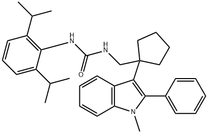 3-(2,6-dipropan-2-ylphenyl)-1-[[1-(1-methyl-2-phenyl-indol-3-yl)cyclop entyl]methyl]urea 结构式