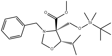 (4R,5S)-3-N-Benzyl-4-(t-butyldimethylsilyloxymethyl)-5-isopropyloxazoladine-4-carboxylic Acid, Methyl Ester 结构式