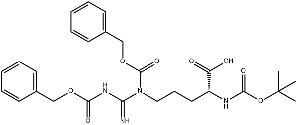 BOC-D-ARG(Z)2-OH;BOC-D-DIBENZYLOXYCARBONYL ARGININE;BOC-D-ARG(Z)2-OH;BOC-D-ARGININE(Z)2-OH;BOC-N-OMEGA,N-OMEGA'-BIS-Z-D-ARGININE;N-ALPHA-T-BUTOXYCARBONYL-N-OMEGA1,N-OMEGA2-BIS-CARBOBENZOXY-D-ARGININE;N-ALPHA-T-BUTOXYCARBONYL-N-OMEGA1,N-OMEGA2-DI-CARBOBENZOXY-D-ARGININE;BO 结构式