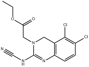 (2-氰基亚氨基-5,6-二氯-1,2,3,4-四氢喹唑啉-3-基)乙酸乙酯 结构式