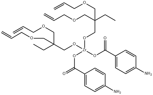 双(4-氨基苯甲酸-O)双[2,2-双[(2-丙烯基氧基)甲基]-1-丁醇-O1]锆盐 结构式