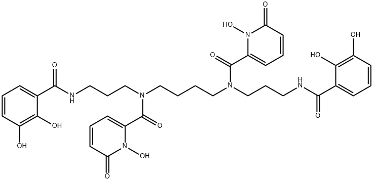 1,14-bis(2,3-dihydroxybenzoyl)-5,10-bis(1-hydroxy-2-pyridon-6-oyl)-1,5,10,14-tetraazatetradecane 结构式