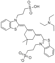 BENZOTHIAZOLIUM, 2-[[5,5-DIMETHYL-3-[[3-(3-SULFOPROPYL)-2(3H)-BENZOTHIAZOLYLIDENE]METHYL]-2-CYCLOHEXEN-1-YLIDENE]METHYL]-3-(3-SULFOPROPYL)-, INNER SALT, N,N-DIETHYLETHANAMINE (1:1) 结构式