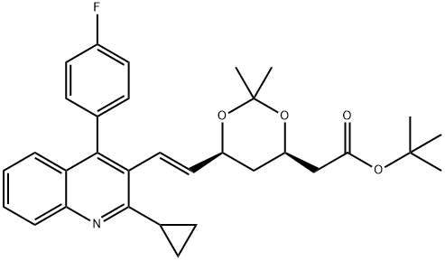 (4R,6S)-6-[[(1E)-2-环丙基-4-(4-氟苯基)-3-喹啉基]乙烯基]-2,2-二甲基-1,3-二氧六环-4-乙酸叔丁酯 结构式