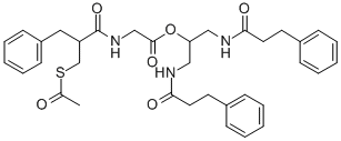 Glycine, N-(2-((acetylthio)methyl)-1-oxo-3-phenylpropyl)-, 2-((1-oxo-3 -phenylpropyl)amino)-1-(((1-oxo-3-phenylpropyl)amino)methyl)ethyl este r, (+-)- 结构式