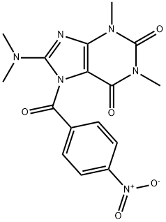 1H-Purine-2,6-dione,  8-(dimethylamino)-3,7-dihydro-1,3-dimethyl-7-(4-nitrobenzoyl)- 结构式