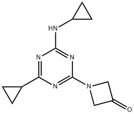 1-[4-cyclopropyl-6-(cyclopropylamino)-1,3,5-triazin-2-yl]azetidin-3-on e 结构式