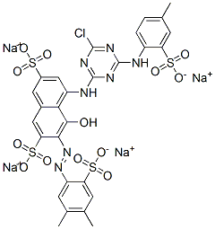 tetrasodium 4-[4-chloro-6-(4-methyl-2-sulfophenylamino)-1,3,5-triazin-2-ylamino]-6-(4,5-dimethyl-2-sulfophenylazo)-5-hydroxynaphthalene-2,7-disulfonate 结构式