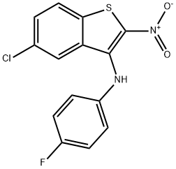 5-chloro-N-(4-fluorophenyl)-2-nitro-benzothiophen-3-amine 结构式