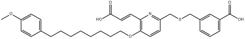 (E)-3-((((6-(2-carboxyethenyl)-5-((8-(4-methoxyphenyl)octyl)oxy)-2-pyridinyl)methyl)thio)methyl)benzoic acid 结构式