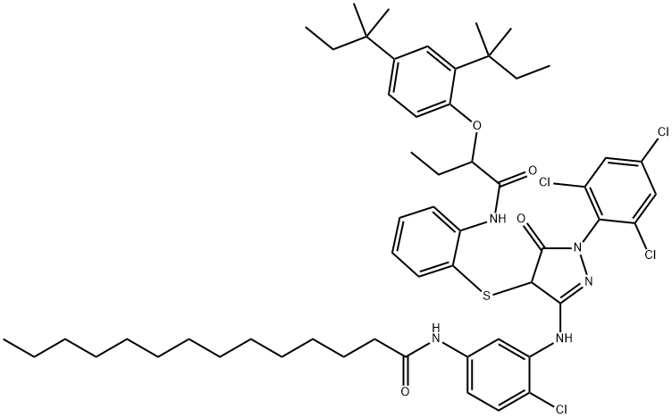 1-(2,4,6-三氯苯基)-3-(5-十四酰胺基-2-氯苯胺基)-4-[2-[alpha-(2,4-二特戊基苯氧基)丁酰胺基]苯硫基]-5-吡唑酮 结构式