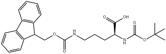 N-叔丁氧羰基-N'-芴甲氧羰基-L-鸟氨酸 结构式