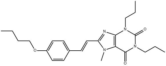 (E)-8-(2-(4-Butoxyphenyl)ethenyl)-1,3-dipropyl-7-methyl-3,7-dihydro-1H -purine-2,6-dione 结构式