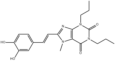 (8E)-8-[(2Z)-2-(3-hydroxy-4-oxo-1-cyclohexa-2,5-dienylidene)ethylidene ]-7-methyl-1,3-dipropyl-9H-purine-2,6-dione 结构式