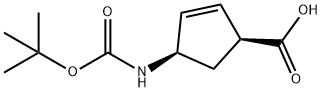 (-)-(1S,4R)-N-叔丁氧羰基-4-氨基环戊-2-烯-1-甲酸 结构式