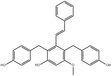 5-methoxy-3-(2-phenylethenyl)-2,4-bis(4-hydroxybenzyl)phenol 结构式