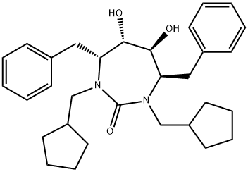 2H-1,3-Diazepin-2-one, 1,3-bis(cyclopentylmethyl)hexahydro-5,6-dihydro xy-4,7-bis(phenylmethyl)-, (4R,5S,6S,7R)- 结构式