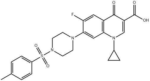3-Quinolinecarboxylic acid, 1-cyclopropyl-6-fluoro-1,4-dihydro-7-[4-[(4-Methylphenyl)sulfonyl]-1-piperazinyl]-4-oxo- 结构式