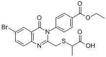 Benzoic acid, 4-(6-bromo-2-(((1-carboxyethyl)thio)methyl)-4-oxo-3(4H)- quinazolinyl)-, 1-ethyl ester 结构式