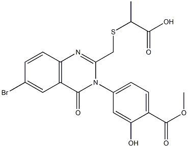 2-[[6-bromo-3-(3-hydroxy-4-methoxycarbonyl-phenyl)-4-oxo-quinazolin-2- yl]methylsulfanyl]propanoic acid 结构式
