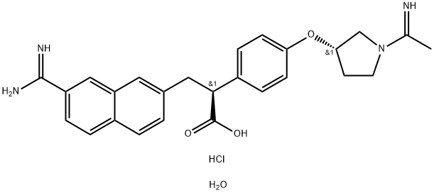 (2S)-2-[4-[[(3S)-1-亚氨乙基-3-吡咯烷基]氧]苯基]-3-(7-甲脒基-2-萘基)丙酸盐酸盐五水合物 结构式