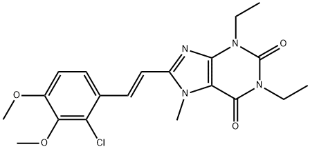 1H-Purine-2,6-dione, 3,7-dihydro-8-(2-(2-chloro-3,4-dimethoxyphenyl)et henyl)-1,3-diethyl-7-methyl-, (E)- 结构式