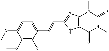 1H-Purine-2,6-dione, 3,7-dihydro-8-(2-(2-chloro-3,4-dimethoxyphenyl)et henyl)-1,3-dimethyl-, (E)- 结构式
