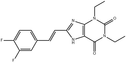 1H-Purine-2,6-dione, 3,7-dihydro-1,3-diethyl-8-(2-(3,4-difluorophenyl) ethenyl)-, (E)- 结构式