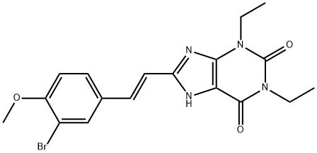 1H-Purine-2,6-dione, 3,7-dihydro-8-(2-(3-bromo-4-methoxyphenyl)ethenyl )-1,3-diethyl-, (E)- 结构式