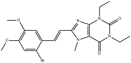1H-Purine-2,6-dione, 3,7-dihydro-8-(2-(2-bromo-4,5-dimethoxyphenyl)eth enyl)-1,3-diethyl-7-methyl-, (E)- 结构式