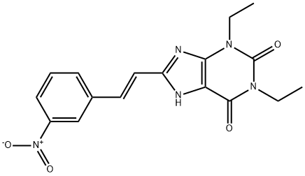 1H-Purine-2,6-dione, 3,7-dihydro-1,3-diethyl-8-(2-(3-nitrophenyl)ethen yl)-, (E)- 结构式