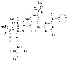 2,7-Naphthalenedisulfonic acid, 5-4-chloro-6-(ethylphenylamino)-1,3,5-triazin-2-ylamino-3-5-(2,3-dibromo-1-oxopropyl)amino-2-sulfophenylazo-4-hydroxy-, sodium salt 结构式