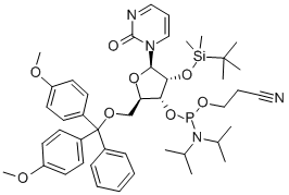 1-[5-O-[二(4-甲氧基苯基)苯基甲基]-3-O-[[二异丙基氨基](2-氰基乙氧基)膦基]-2-O-[(叔丁基)二甲基硅烷基]-BETA-D-呋喃核糖基]-2(1H)-嘧啶酮 结构式