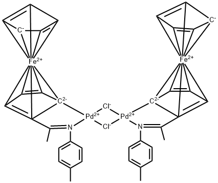 DI-M-CHLOROBIS[2-[1-[(4-METHYLPHENYL)IMINO]ETHYL]FERROCENYL-C,N]DI-PALLADIUM 结构式