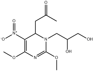 4-acetylmethyl-3,4-dihydro-3-(2,3-dihydroxypropyl)-2,6-dimethoxy-5-nitropyrimidine 结构式