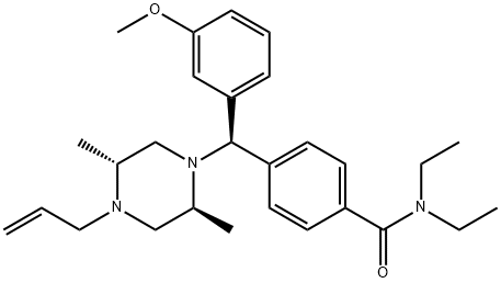(+)-4-[(ΑR)-Α-((2S,5R)-4-烯丙基-2,5-二甲基-1-哌嗪基)-3-甲氧基苄基]-N,N-二乙基苯酰胺 结构式