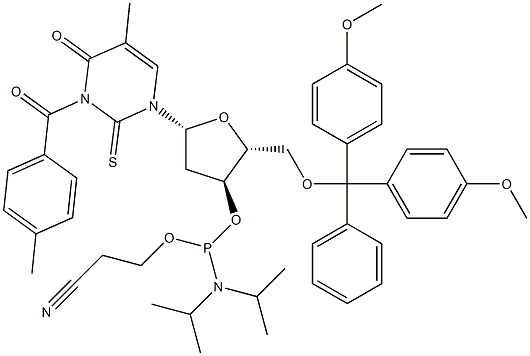 5'-O-[二(4-甲氧基苯基)苯基甲基]-3-(4-甲基苯甲酰)-2-硫代胸苷 3'-[2-氰基乙基 二异丙基氨基亚磷酸酯] 结构式