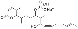 5,5-DIHYDRO-5-METHYL-6-(1,5-DIMETHYL-6-HYDROXY-4-(PHOSPHORYLOXY)TRIDECA-7,9,11-TRIENYL)-2H-PYRAN-2-ONE (SODIUM SALT) 结构式