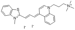 3-METHYL-2-((E)-3-[1-[3-(TRIMETHYLAMMONIO)PROPYL]-4(1H)-QUINOLINYLIDENE]-1-PROPENYL)-1,3-BENZOTHIAZOL-3-IUM DIIODIDE 结构式