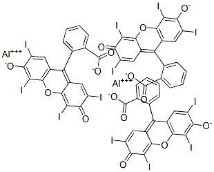 dialuminium tris[2-(2,4,5,7-tetraiodo-6-oxido-3-oxoxanthen-9-yl)benzoate]  结构式