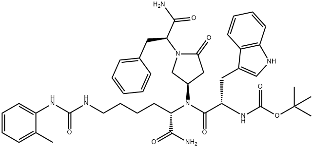 4-((1,1-dimethylethoxy)carbonyl)-tryptophyl-lysyl(2-tolylaminocarbonyl)amino-1-(benzylcarbamoylmethyl)pyrrolidin-2-one 结构式