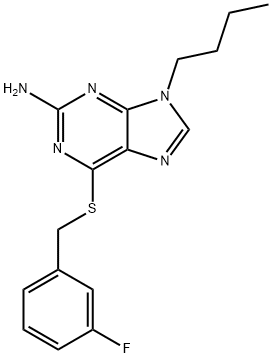 9-butyl-6-[(3-fluorophenyl)methylsulfanyl]purin-2-amine 结构式