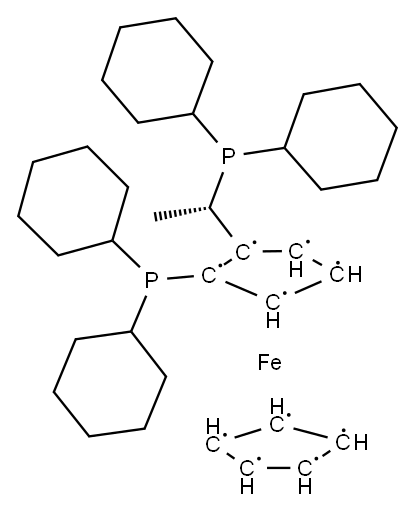 (S)-(+)-L-[(R)-2-( 二环己基膦基) 三戊铁基]乙基二环己基膦 结构式