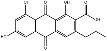 9,10-Dihydro-1,6,8-trihydroxy-9,10-dioxo-3-propyl-2-anthracenecarboxylic acid 结构式