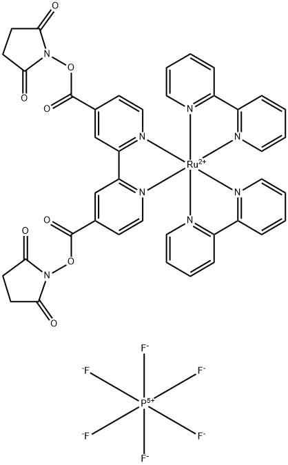 二(2,2`-二联吡啶)-4,4`-二羰基二联吡啶-钌二(N-琥珀酰亚胺酯)二(六氟磷酸盐) 结构式