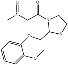 1-[2-[(2-methoxyphenoxy)methyl]thiazolidin-3-yl]-2-methylsulfinyl-etha none 结构式